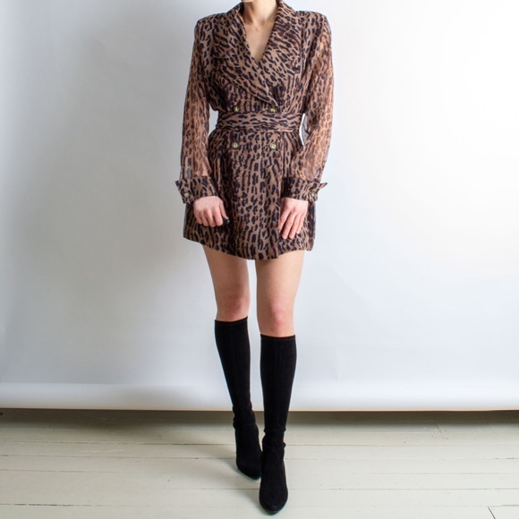 Vintage Jackets & Blazers - Vintage 90’s Sheer Sleeve Blazer Leopard Print Dress